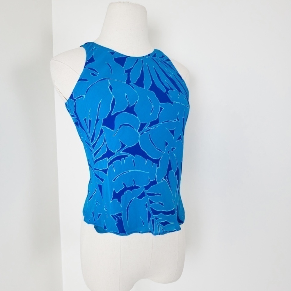 Ralph Lauren Tropical Rayon Crop Top Turquoise Size XS Blue - Picture 10 of 12